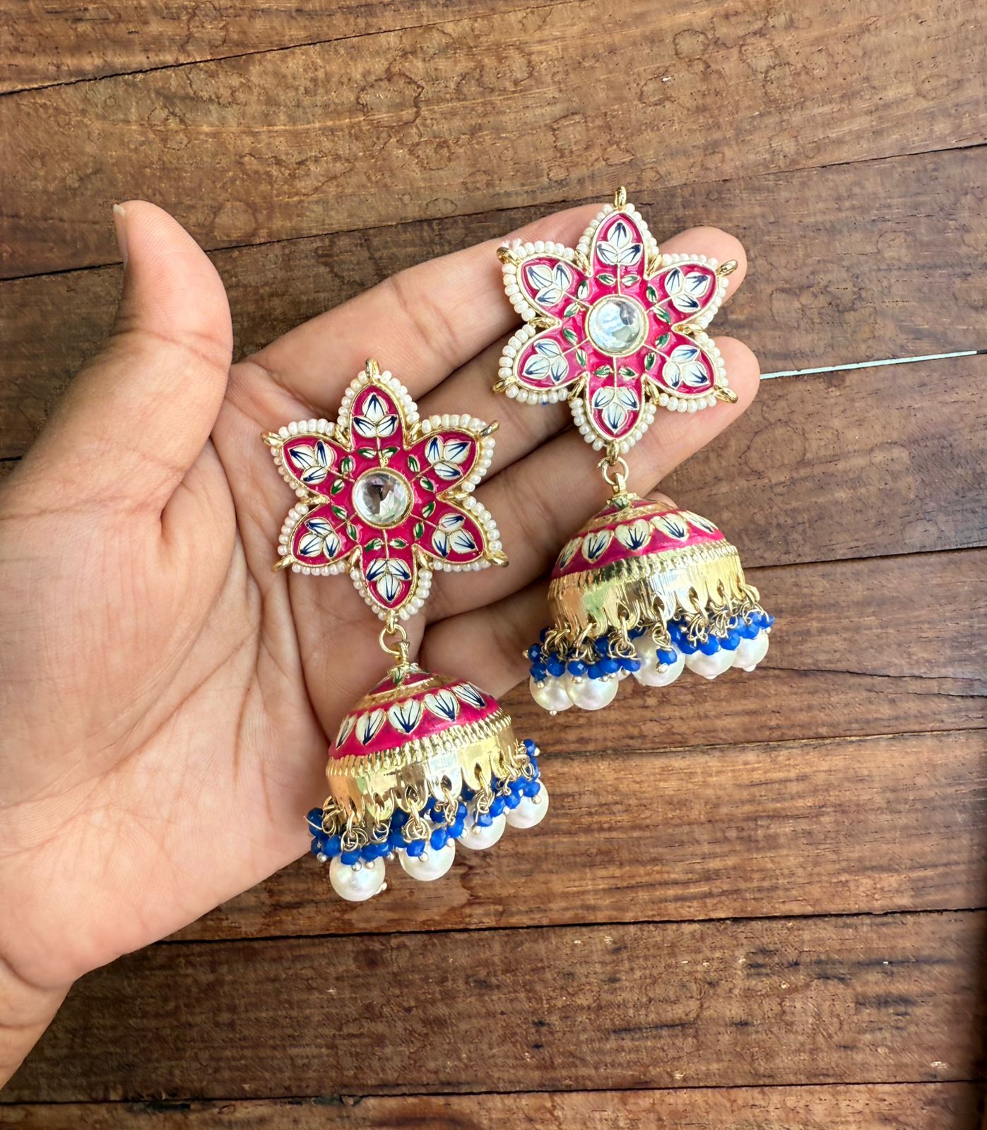 Star flower meenakari jhumkas