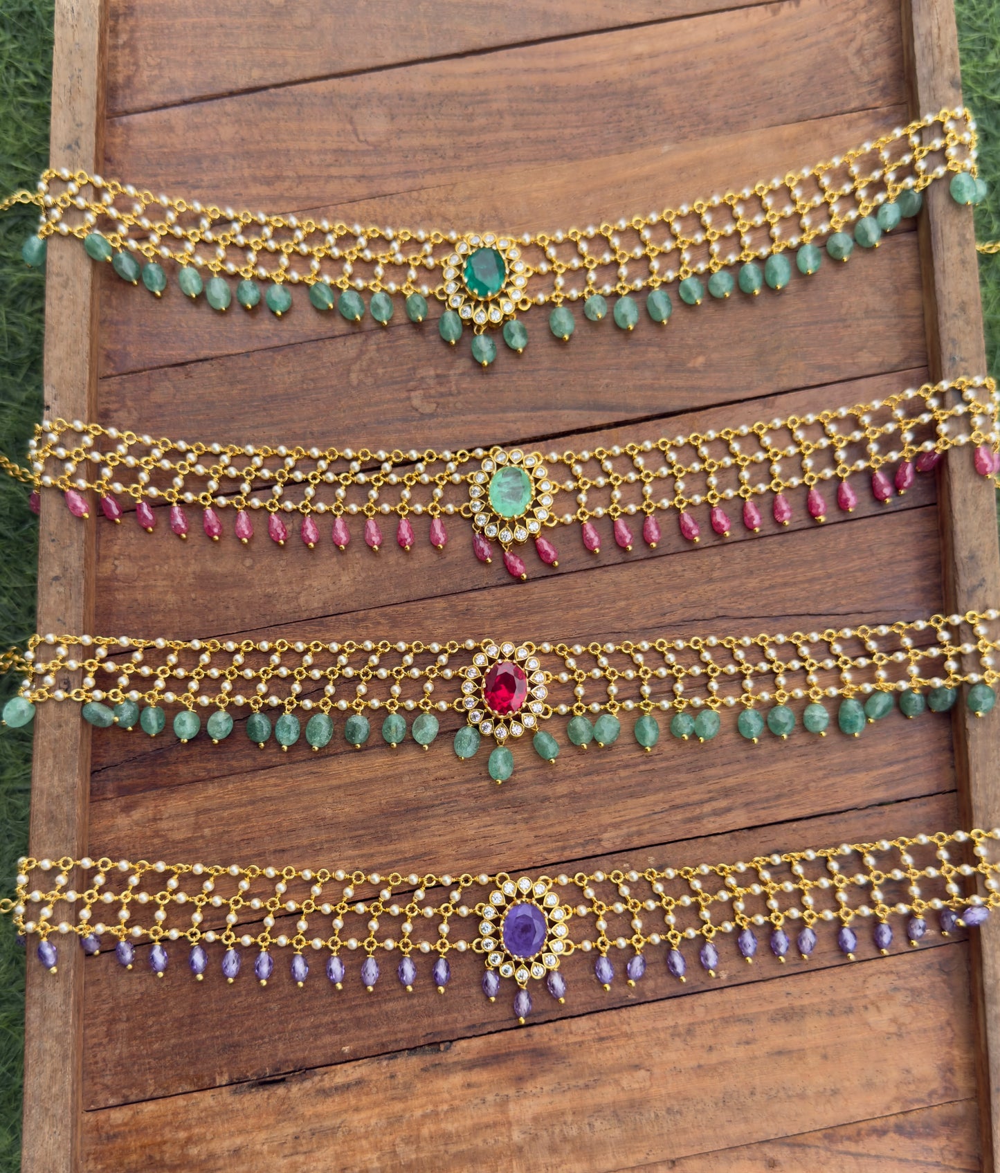 Oval mesh stylish doublet stone necklace