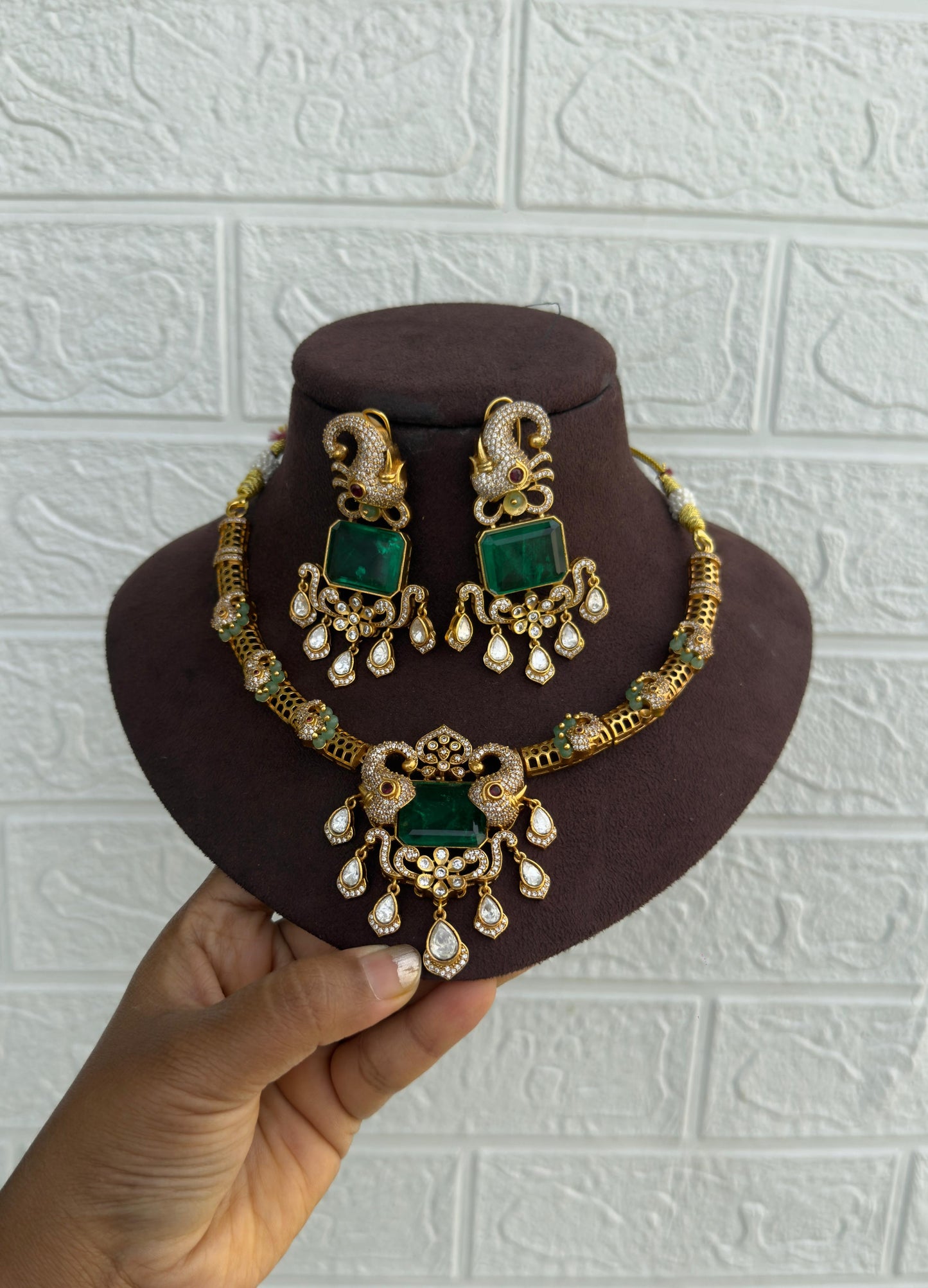 Royal elephant double stone kante necklace