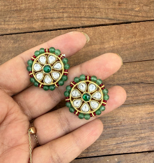 Round green stylish kundan studs
