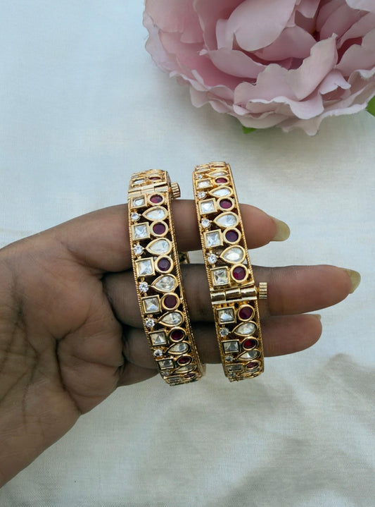 Polki kundan exclusive ruby screw bangles
