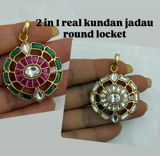 2 in 1 reversible real kundan round locket