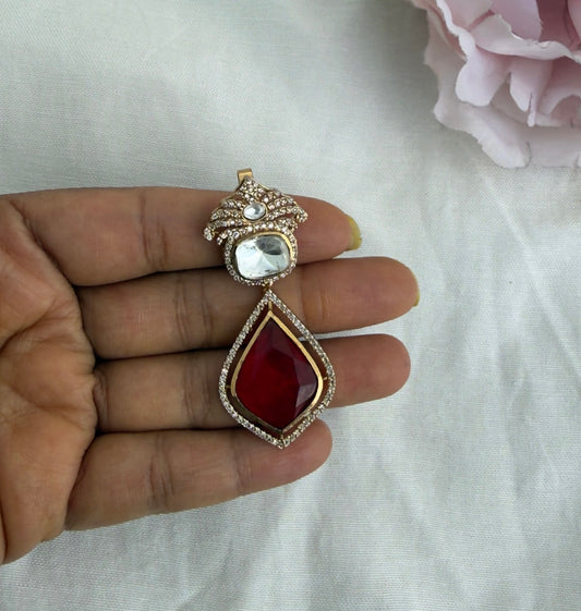 Doublet stone moissanite locket in Red