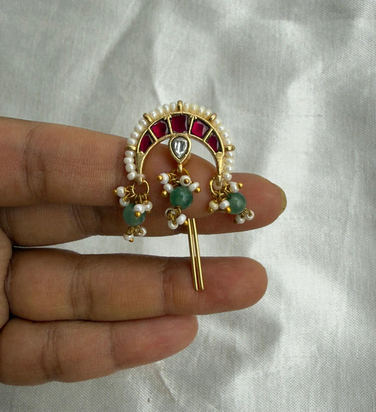 Reverse moon real kundan hair accessory