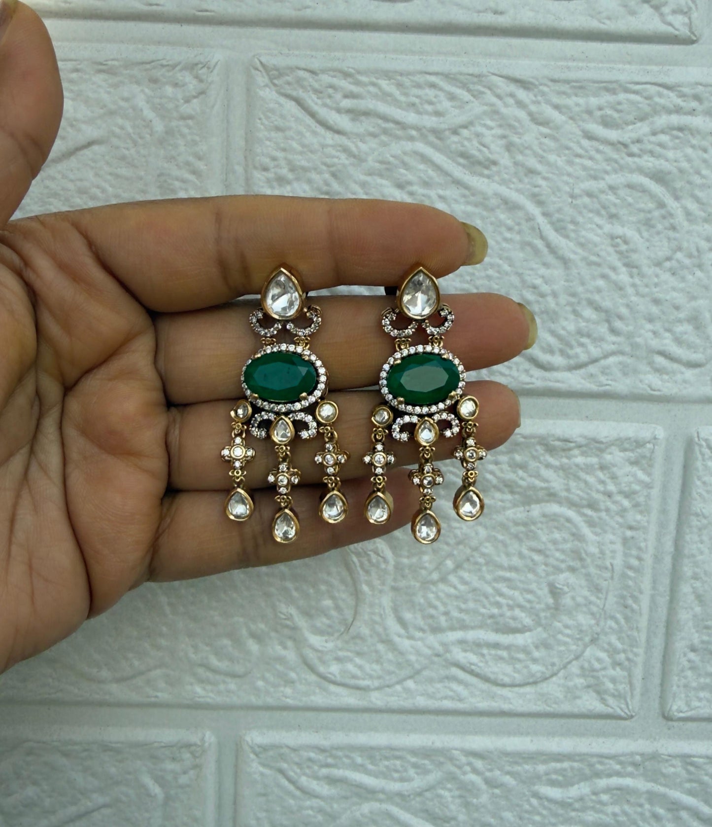 Statement polki oval doublet stone danglers