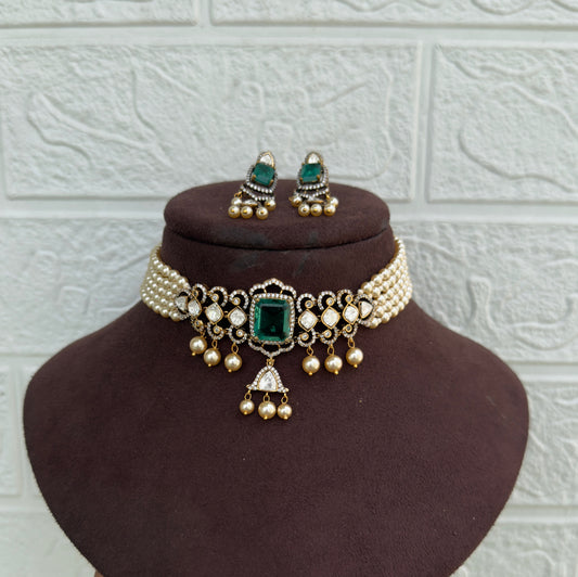 Diamond look alike real polki Designer necklace