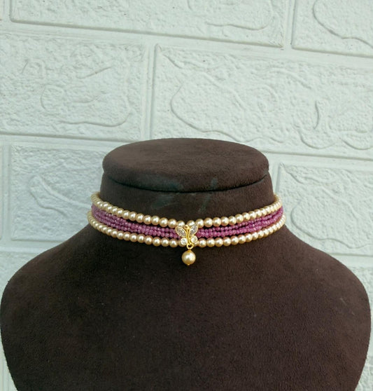 butterfly uncut diamond locket pearl choker