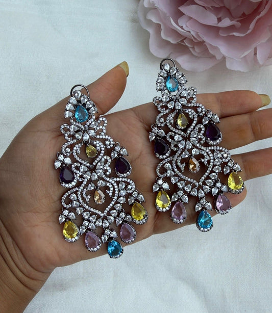 sparkling zircon pastel multi two layered chandbalis