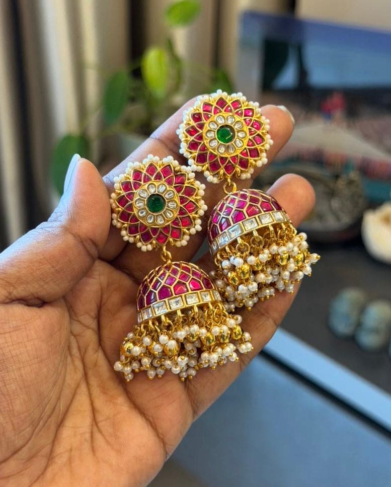 flower studded real kundan bridal pride jhumkas