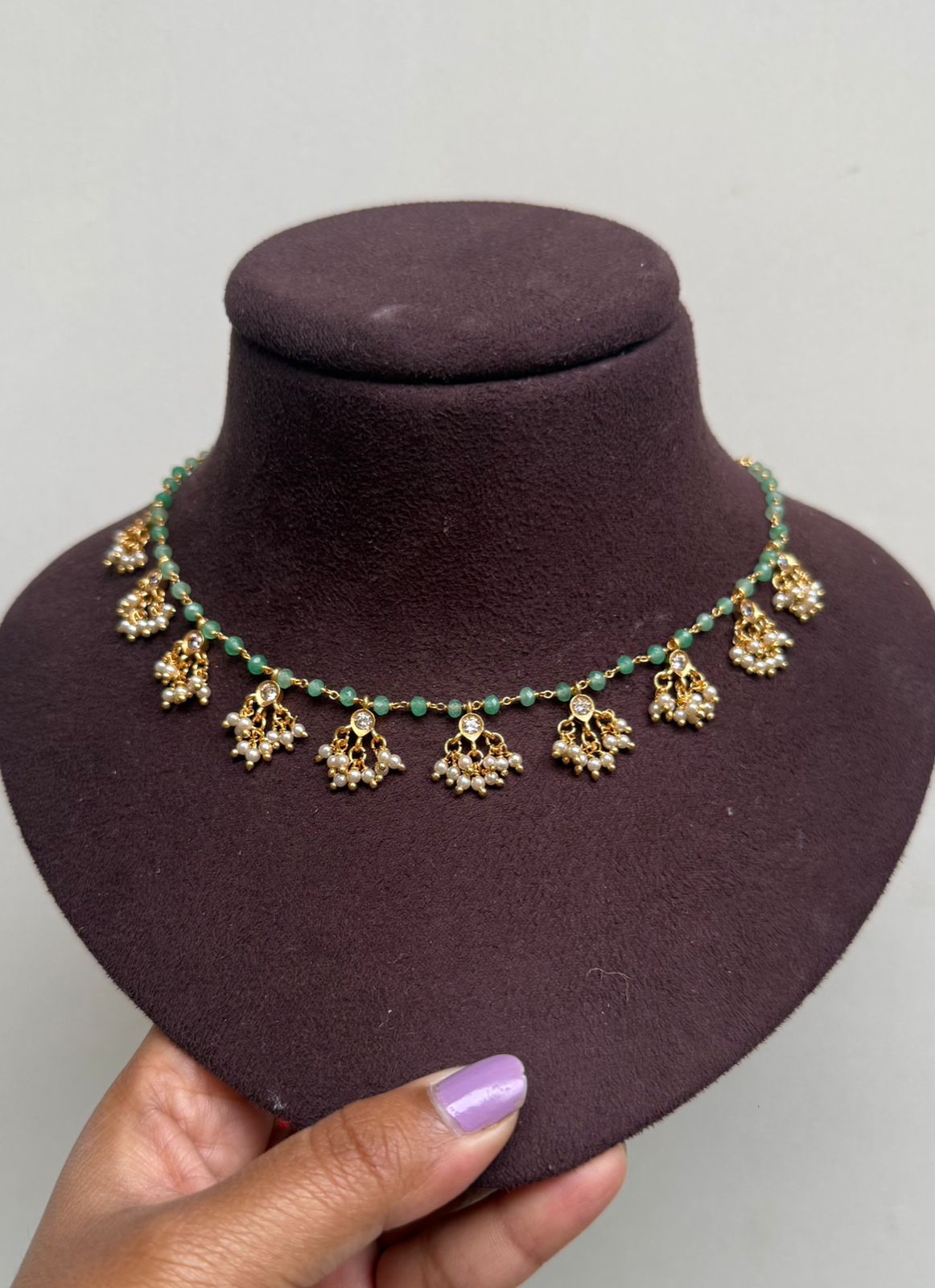 Simple green pearl guttapusalu necklace