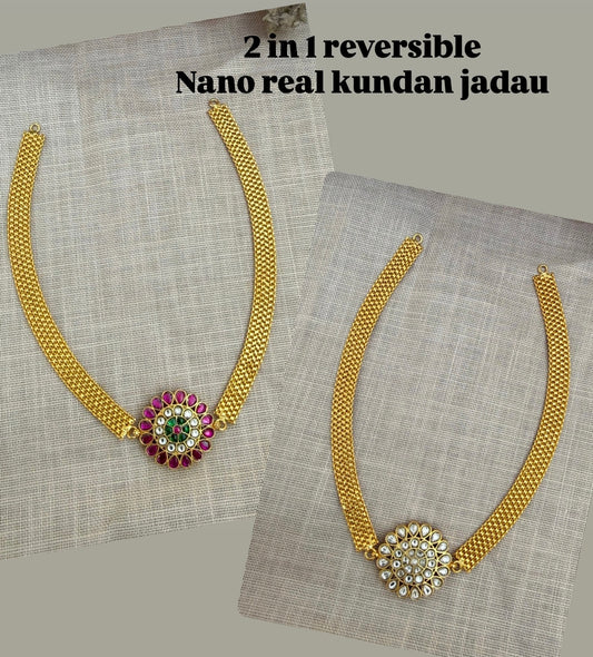 2 in 1 real kundan jadau nano necklace