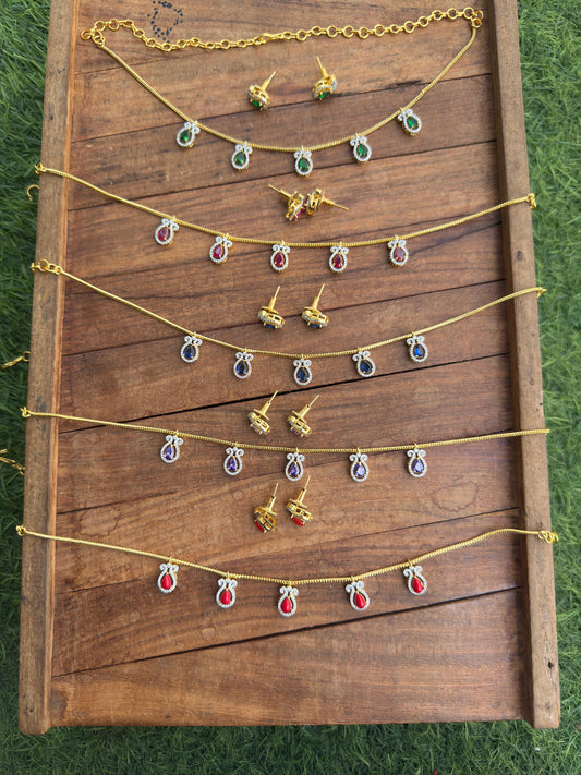 Five water drop diamond simple chain with studs