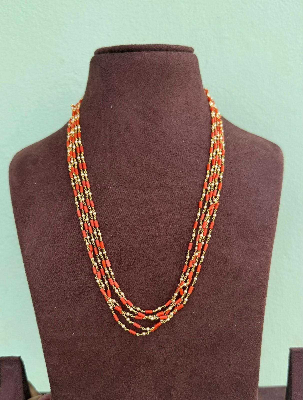 Five layered coral beads mala