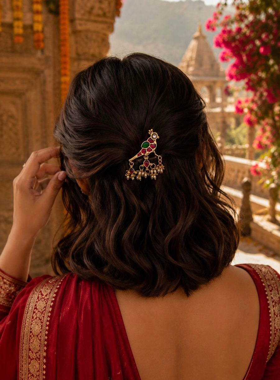 Parrot real kundan hair accessory