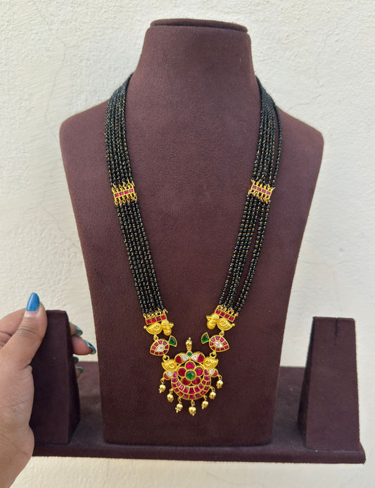 Mango chandbali real Kundan six layered long black beads