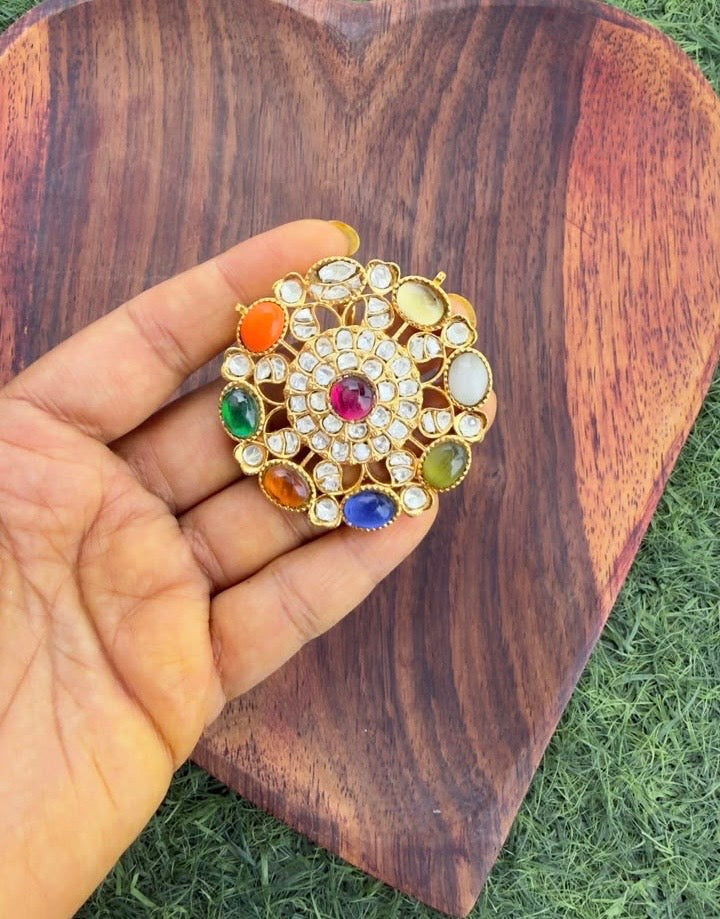 Beautiful big size navaratan locket in real kundan
