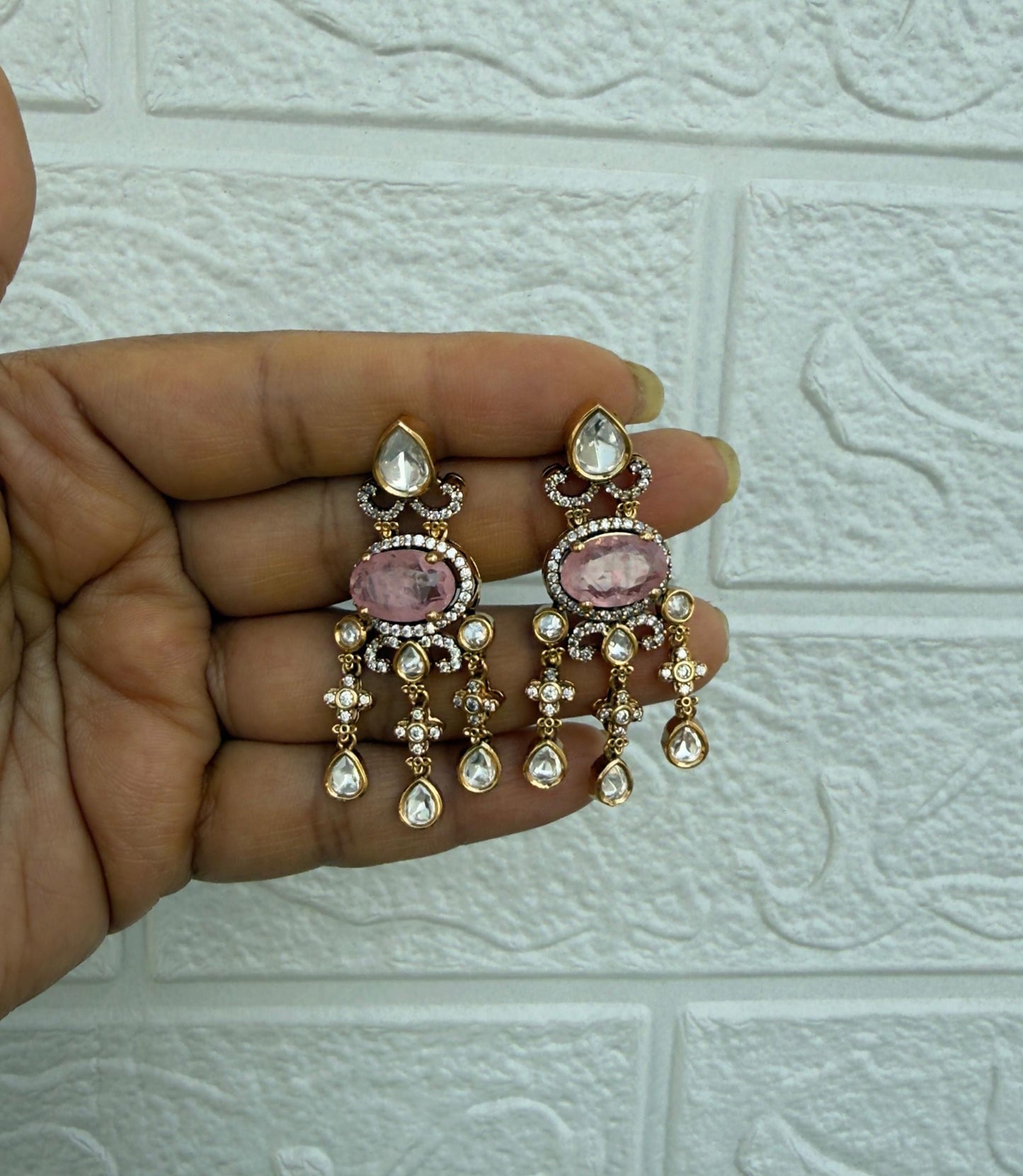 Statement polki oval doublet stone danglers