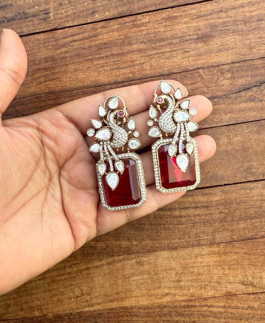 Parrot embossed moissanite stone doublet stone statement earrings