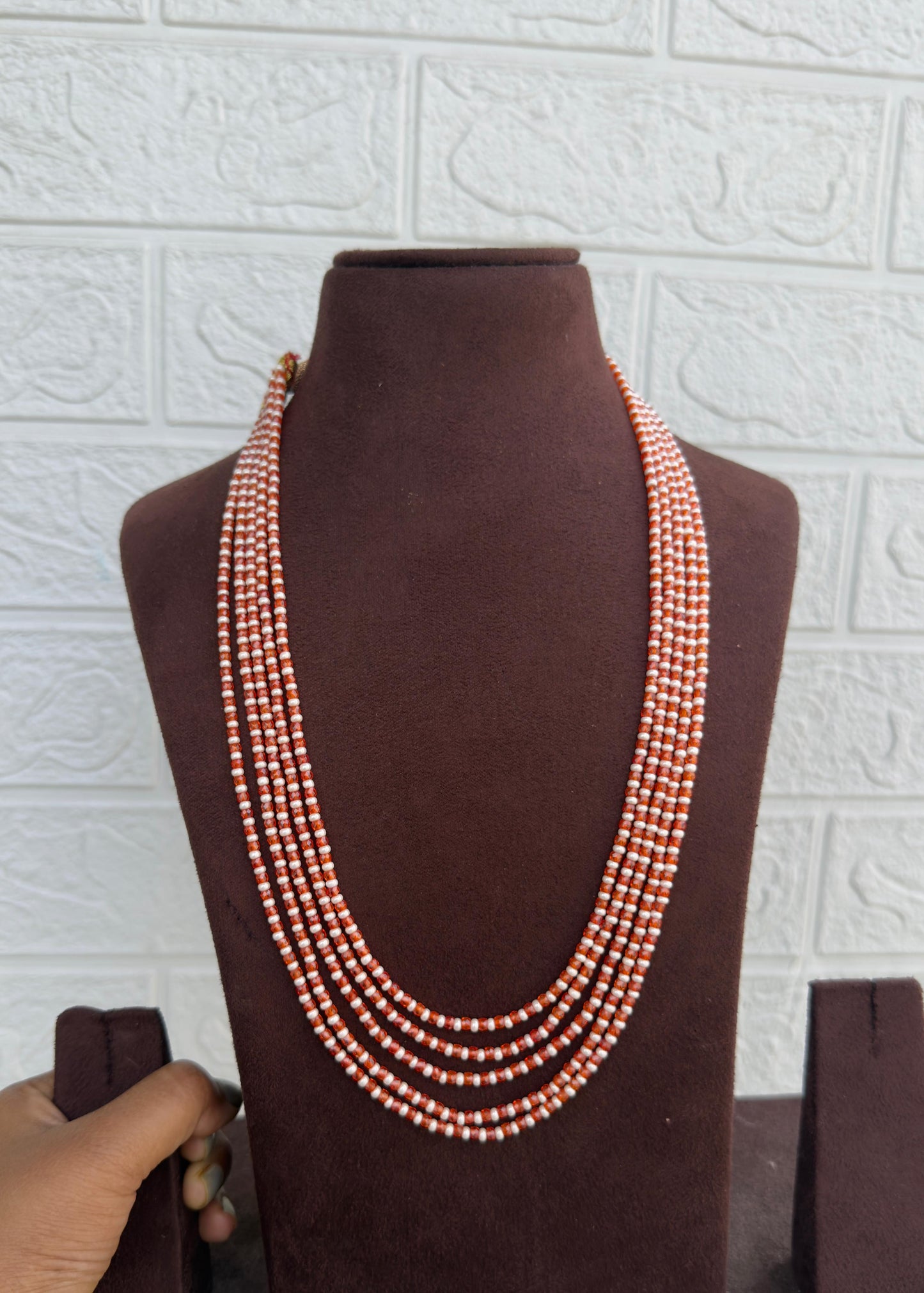 Five layered cz crystal beads mala