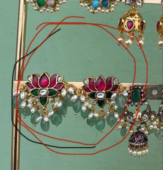 999 real kundan jadau lotus studs - Alluring Accessories