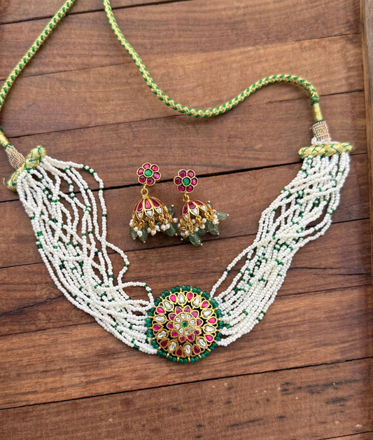 Real kundan pearl heavy choker with jhumkas 5