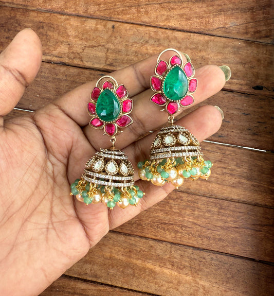 Lotus real kundan multi coloured mossanite jhumkas