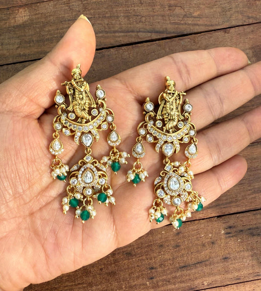 Radha krishna mossanite drop earrings