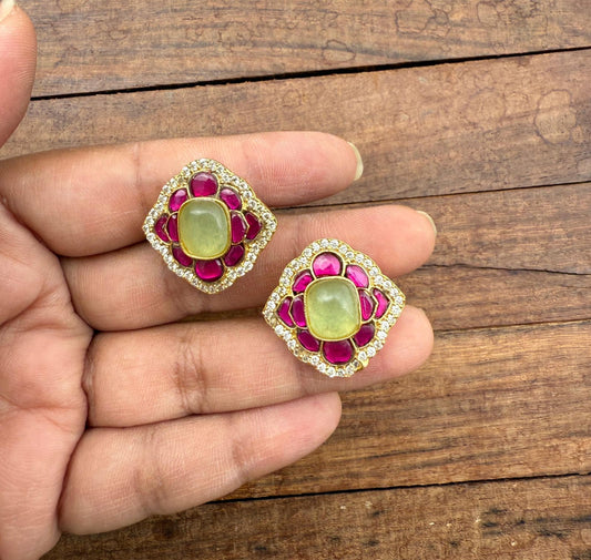 Rhombus multi real kundan studs