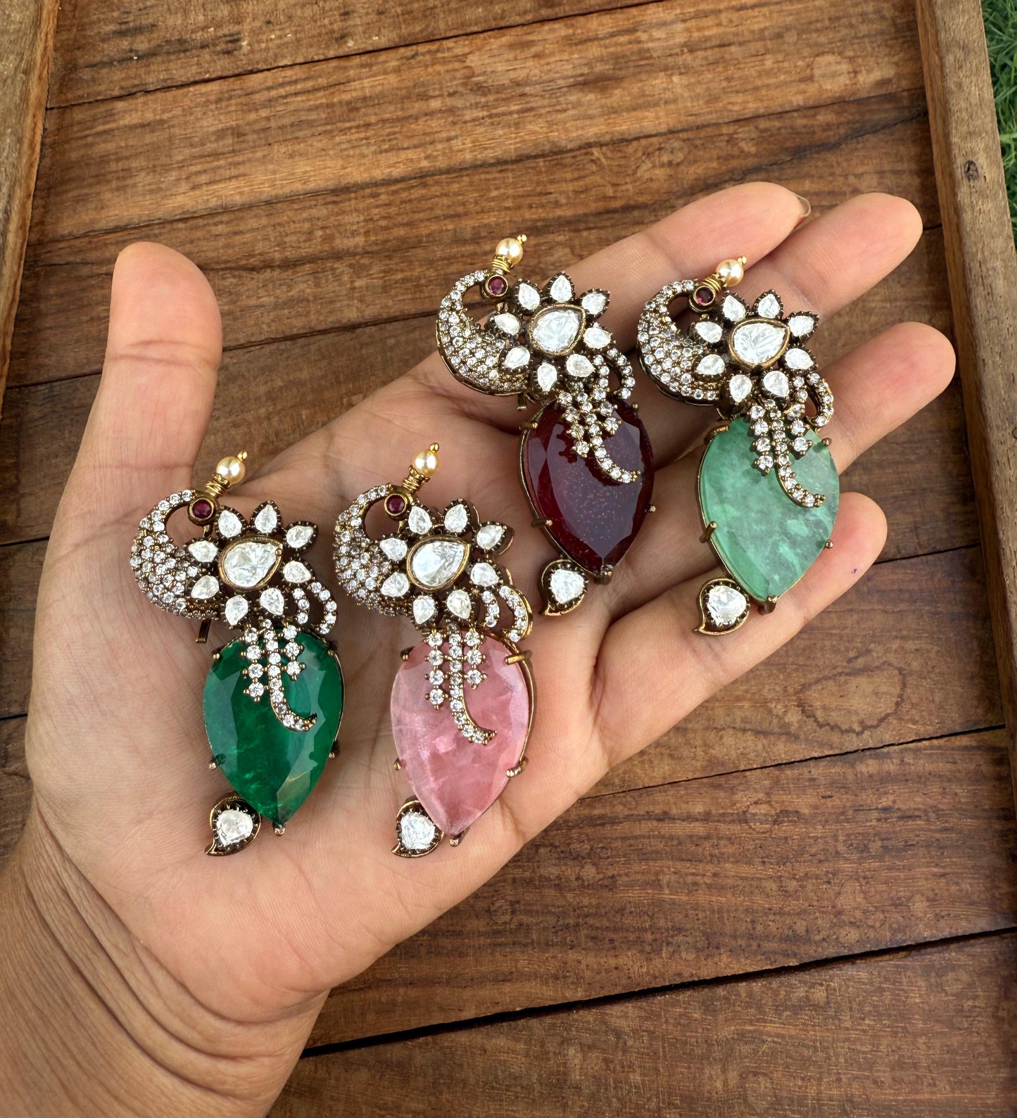 stylish doublet moissanite pastel colours peacock locket