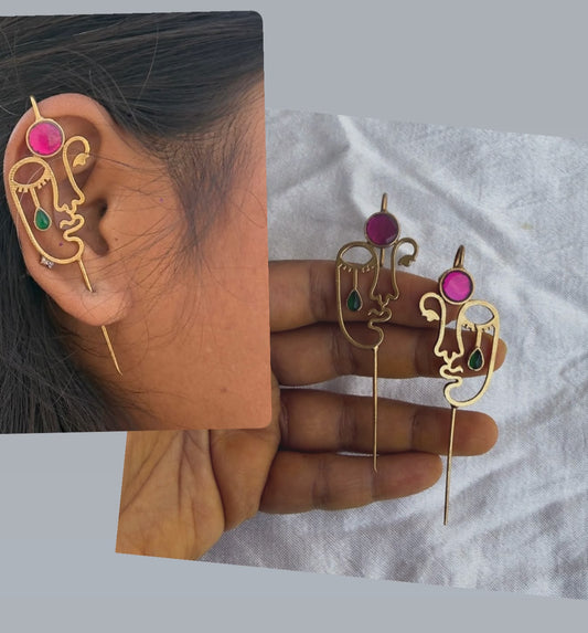 Clip on abstract woman climber earrings
