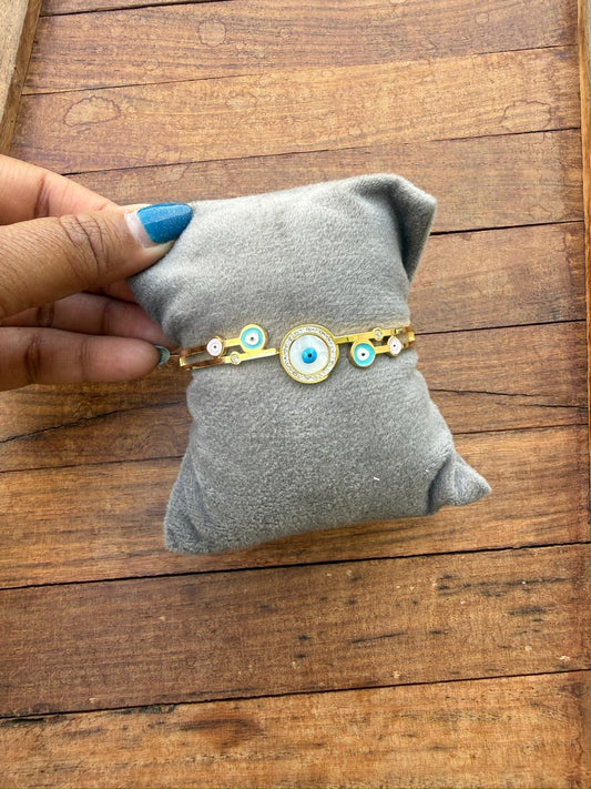 Pink green pastel evil eye stainless steel bracelet