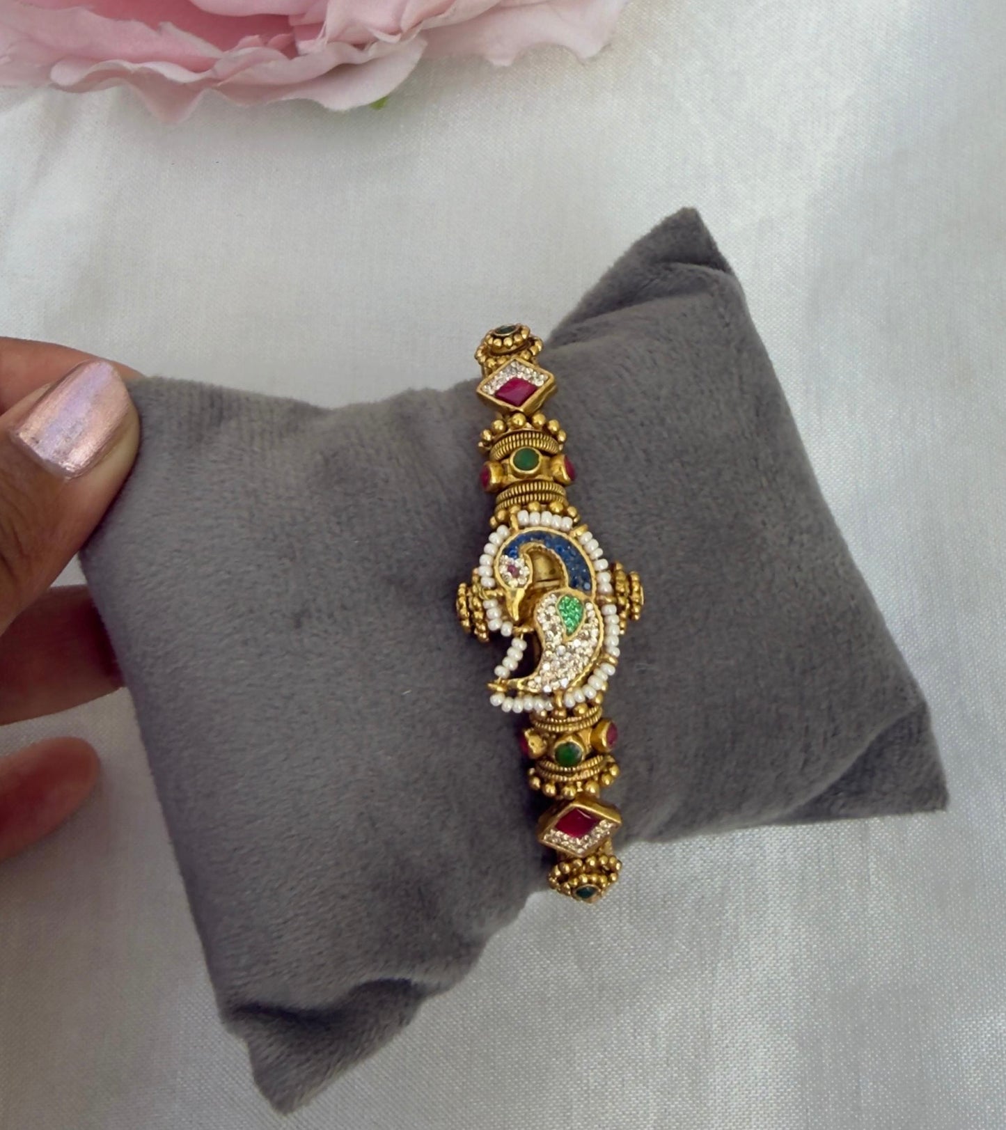 Peacock real kundan Openable antique kada/bracelet
