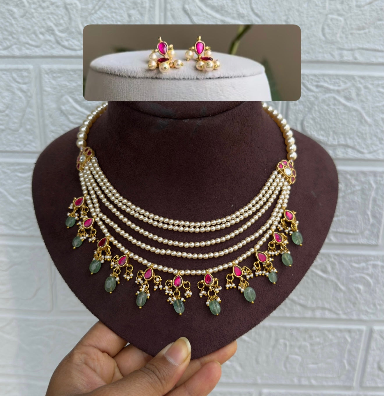 Five layered pearl real kundan drop necklace w/o earrings