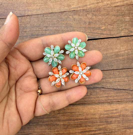 Monalisa beaded star shaped green coral earrings