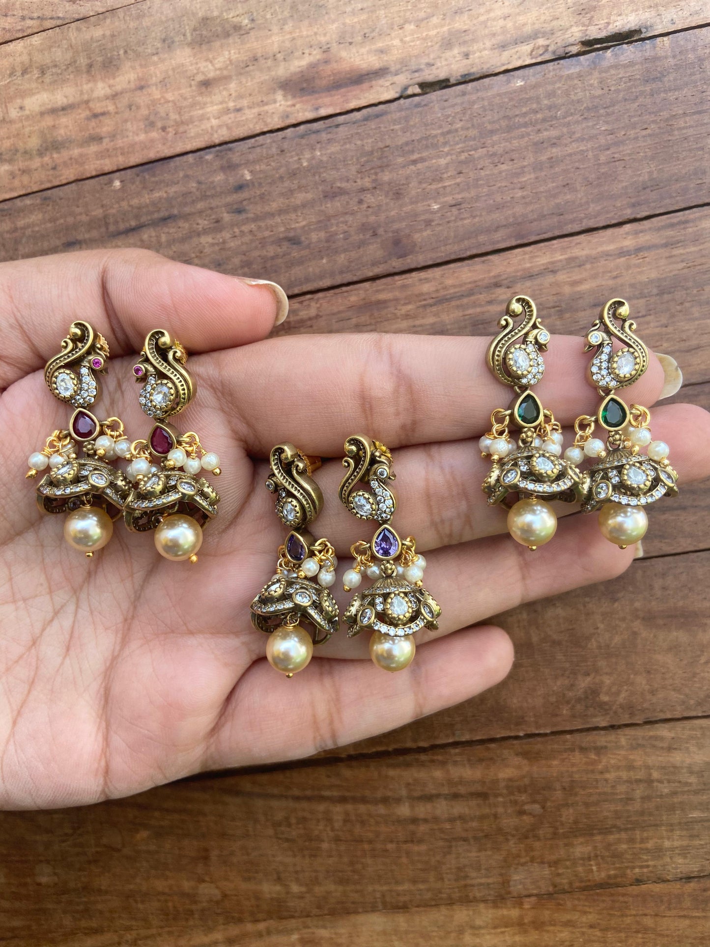 Peacock victorian small jhumkas