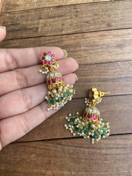 Flower real kundan pearl hanging earrings 5
