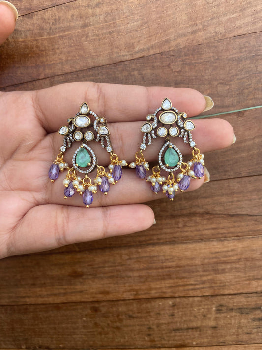 Purple green dual peacock victorian earrings