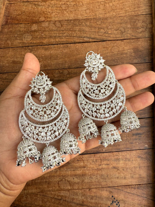 Two layered zircon chandbali earrings