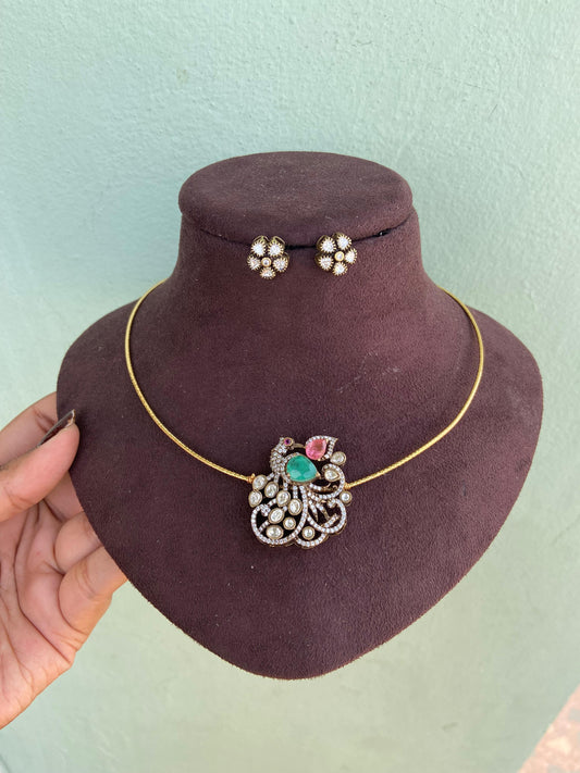 Dual shade Moissanite stones Victorian peacock necklace
