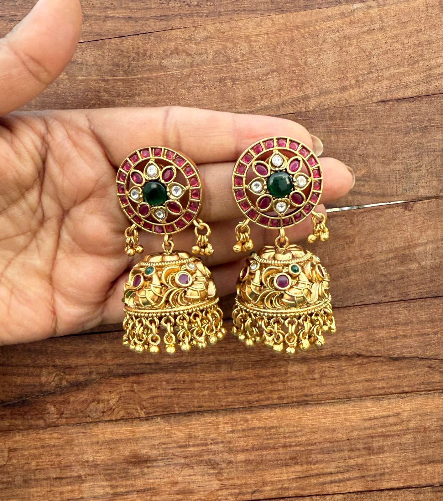 Flower round peacock jhumkas design3