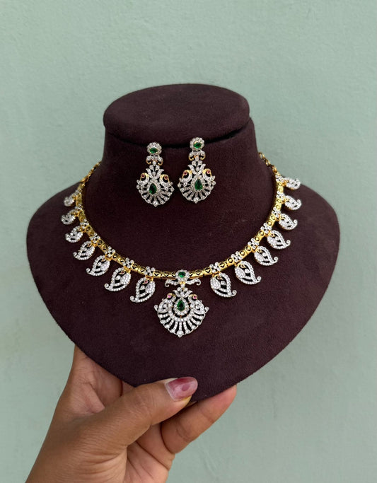 Diamond finish mango peacok kante style necklace