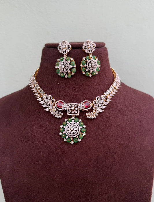 Diamond finish trending emerald ruby necklace