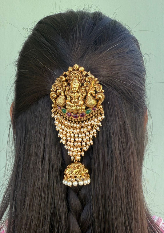 Lakshmi Devi dual peacock with heavy pearl hair pin