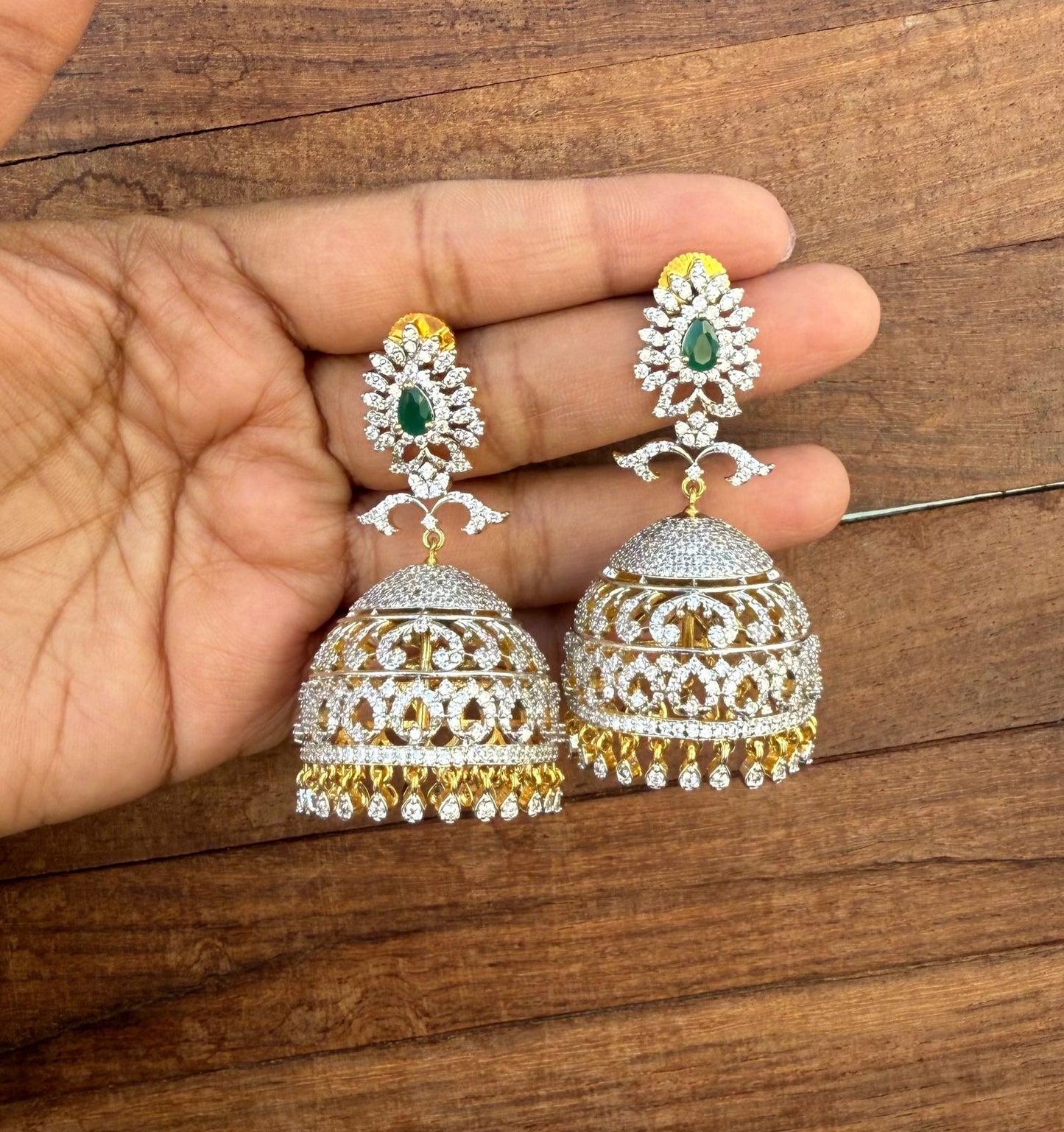 Pearl drop diamond finish big size jhumkas design 2