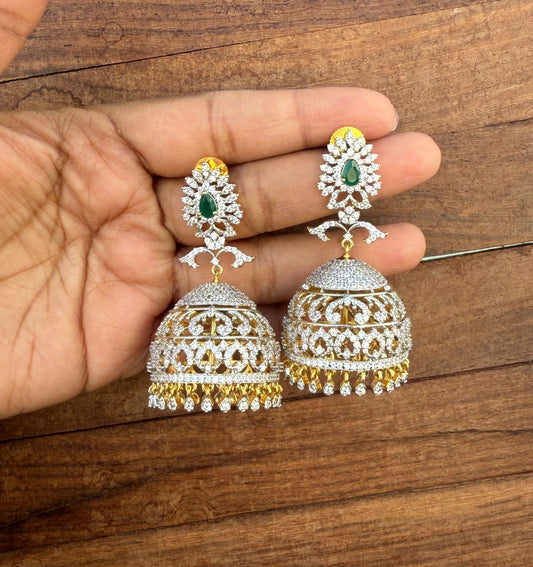 Pearl drop diamond finish big size jhumkas design 2