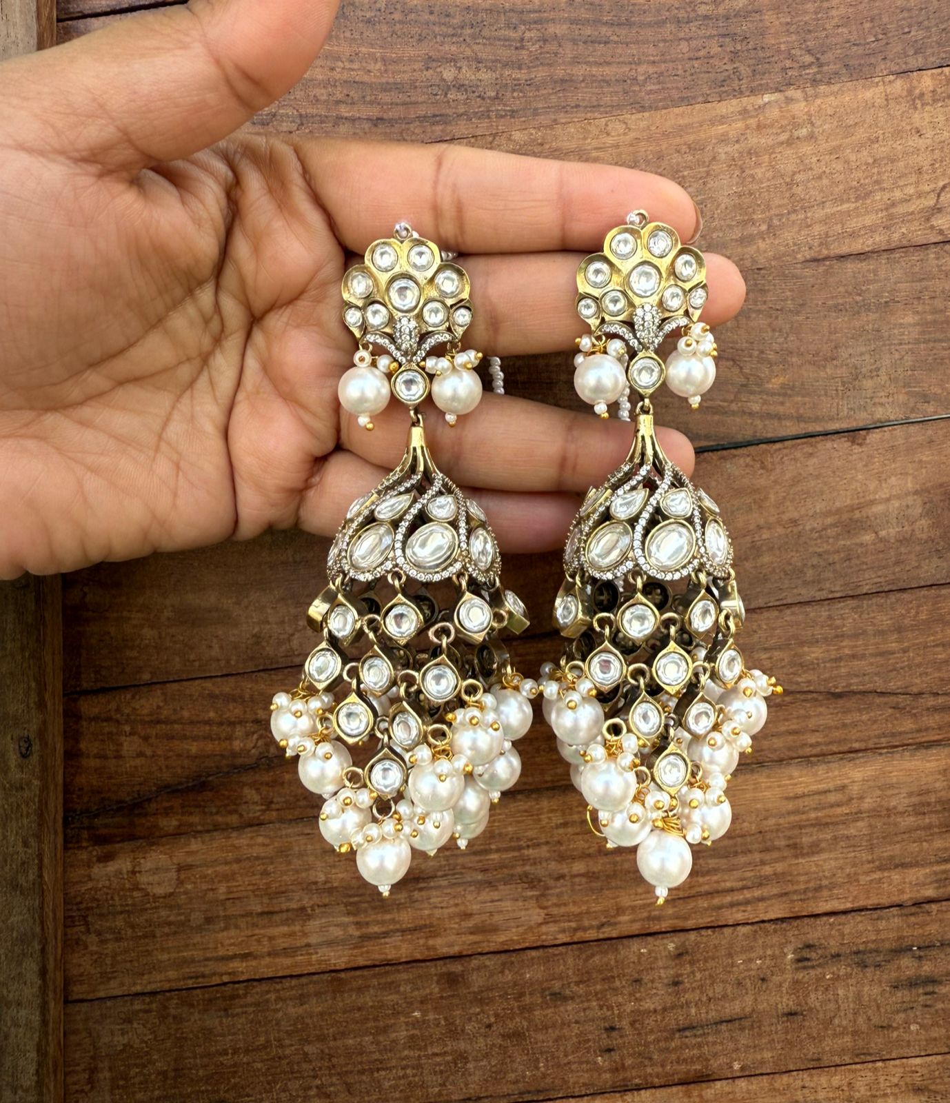 Royal Kundan pearl drop statement earrings