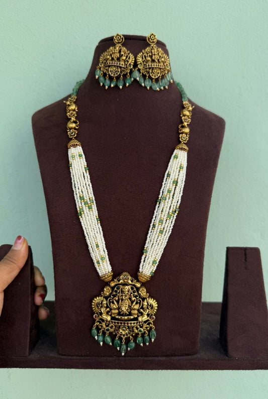 Royal Krishna with swans peacock pearl green beaded mala