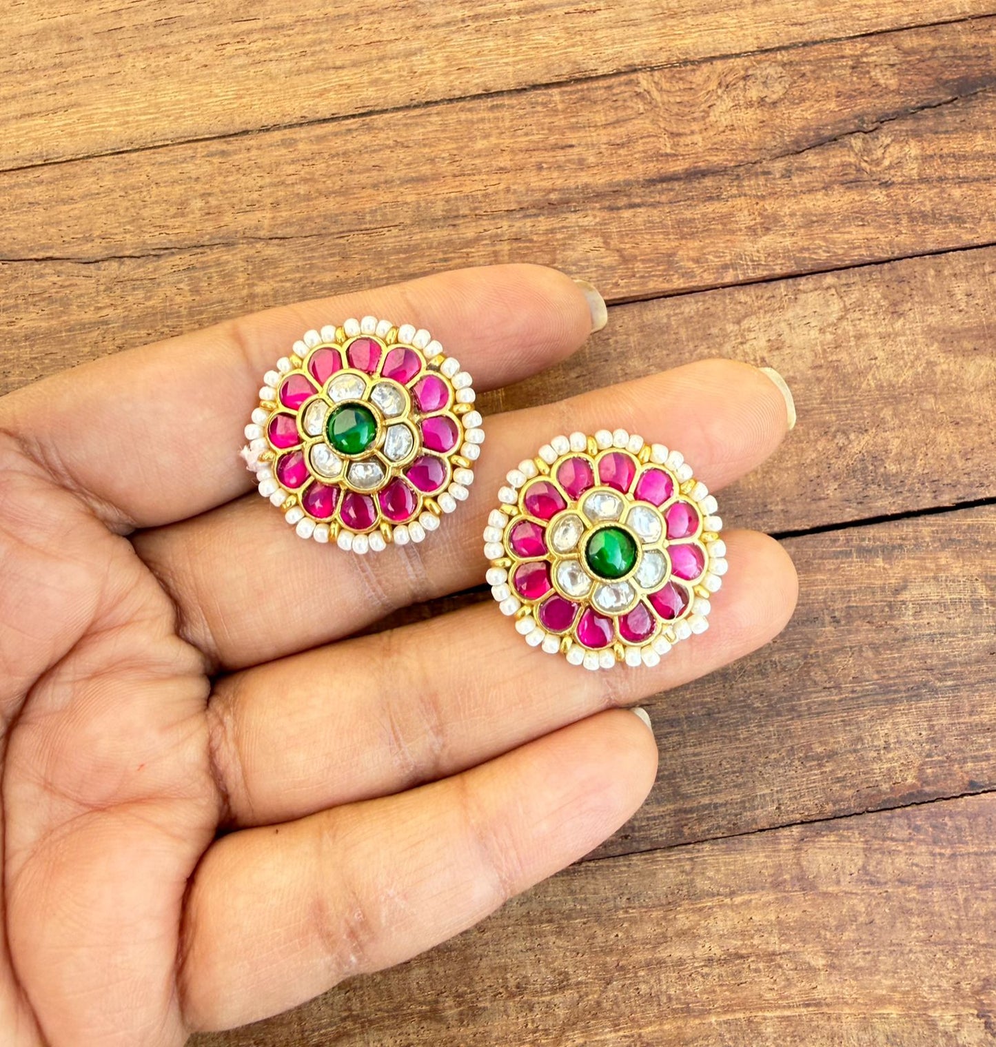 Flower two layered real Kundan studs design5
