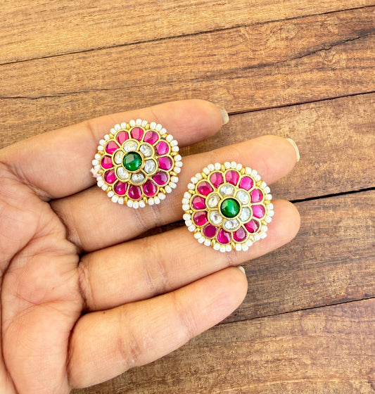 Flower two layered real Kundan studs design5