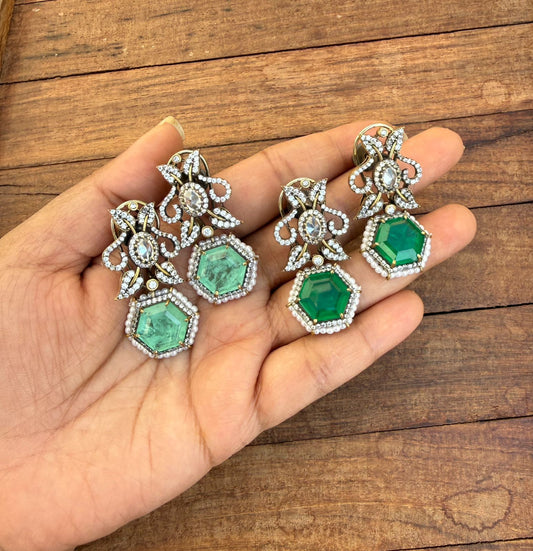 Royal emerald pearl statement moissanite earrings